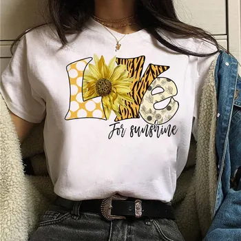 Noua Moda Femei T Shirt Dragoste pentru Soare Print T-shirt de sex Feminin Harajuku Tee Topuri Doamnelor Flori T-shirt coreea Drăguț Tricouri