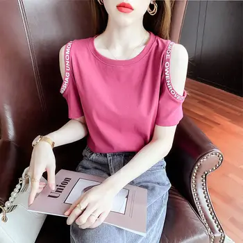 O-gât Culoare Solidă Club Mozaic coreean T-Shirt-uri de Moda de Vară Subțire Simplitate Eleganta Maneca Scurta, Pulovere Femei de Îmbrăcăminte