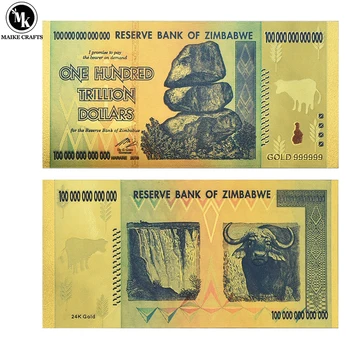 O Sută De Trilioane De Dolari Zimbabwe Folie De Aur A Bancnotelor De Plastic De Colectare De Bani Cadou De Vacanță