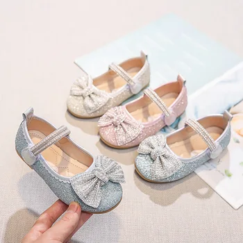 Pink Silver Glass slipper Fete Printesa Pantofi Pentru Petrecerea de Nunta Copii Stras Pantofi din Piele pentru Copii spectacol de Dans Pantofi