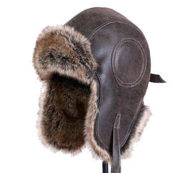 Pălărie de iarnă Bărbați Femei Pilot Aviator Bomber Trapper Hat Blană Faux din Piele de Zăpadă Capac Cu Ureche-Lambouri Vânt Cald Lei Feng Pălărie