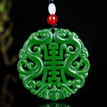 Rafinat Vechi Chinez, Jad Verde, Jad Handcarving Fu Shou Pandantiv