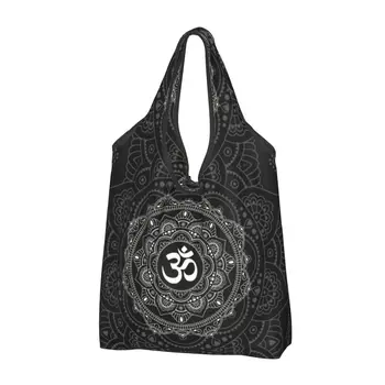 Reutilizabile Om Mandala Geantă De Cumpărături Femei Tote Sac Portabil Budismul Aum Yoga Meditație Alimente Cumparator Saci