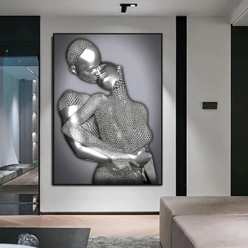 Rezumat Cuplu Sculptura Pictura Panza Inima Rosie de Metal Statuie Postere Iubitorii de Arta de Perete de Imagine pentru Camera de zi de Decorare Acasă