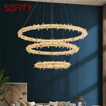SOFITY Moderne Lampă de Pandantiv Rotund Inele de Aur cu LED, Candelabru de Cristal Decorative Pentru Hotel Living Sufragerie Lumina
