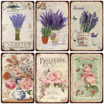 Stil pastorală Floare Placa de Metal de Staniu Semn Lavender Rose Retro Porțelan Poster pentru Camera de zi Gradina de Perete Decor 20x30cm