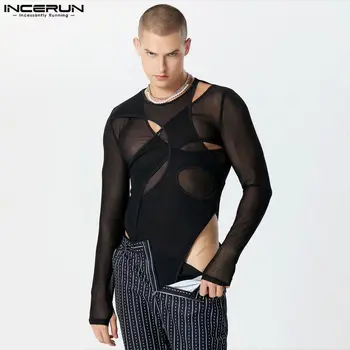 Stil Sexy Bărbați Homewear Moda Deconstrucție Design Salopete Subțire Solid Scobite cu Mâneci Lungi Tripleți S-5XL INCERUN 2023
