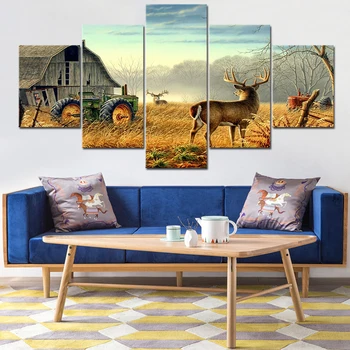 Tablouri Canvas Camera de zi Arta de Perete Cadru HD Printuri 5 Piese Animal Whitetail Cerb Poster Decor Acasă Fermă Poze