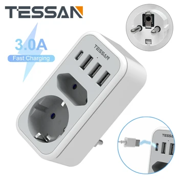 TESSAN UE Multi Conectați Adaptorul de Alimentare cu 2 Prizele de 3 Porturi USB & 1 Tip C Plug 6 In 1 Priza prelungitor pentru Biroul de Acasă