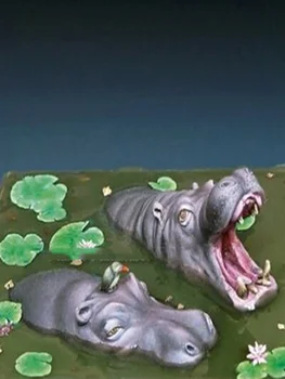 Unassambled 1/35 modern Set de Animal Hipopotami în râu Rășină figura model în miniatură kituri Nevopsite