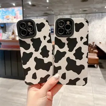 Vaca Dungă Drăguț Telefon Caz Pentru iPhone 14 13 Pro Max 12 11 Pro MiNi 7 8 Plus X XS XR rezistenta la Socuri Culoare Negru Moale Caz Capacul din Spate