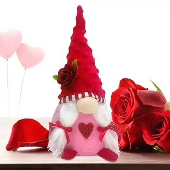 Valentines Rudolph gnome Amuzant de Pluș Dragoste Gnome Papusa Handmade Rose Chip de Păpușă Jucărie Cadou Perfect de Ziua Îndrăgostiților masa Decor de Masă