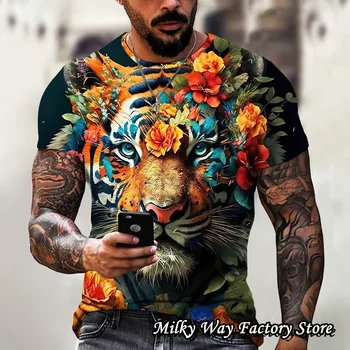 Vara Oamenii Tigru Feroce Grafic T-Shirt Casual, O-Gât Topuri Tricouri De Sex Masculin Moda Haine Cu Maneci Scurte Retro Supradimensionate Streetwear
