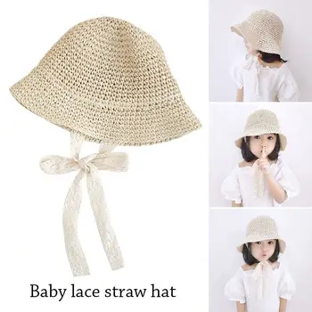 Vară De Protecție Solară Princess Beach Pălărie De Paie Pe Cap Panama Capac Dantelă Copil Pălărie