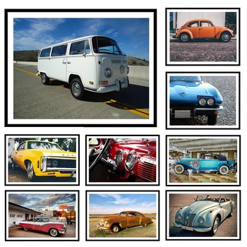 Vintage Volkswagen-VW Autobuze Beetle Herbie Masina Cabriolet Poster Panza Pictura pe Perete Imagini de Colecție Acasă Decor de Birou Cadou