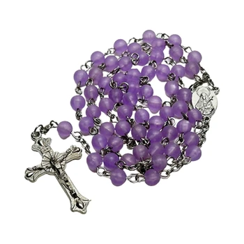 Șirag de mărgele de sticlă Rozariul Crucifix Coliere Rugăciune Catolică Cadou pentru Femei Religioasă Catolică Moda Bijuterii Coliere