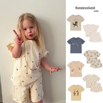 【Pre-vânzare】23 de Vară Noi de Îmbrăcăminte pentru Copii KS Completă de Imprimare Cherry Dinozaur Parasuta Set de Rachete Unicorn Tigru Scurt SleeveT-shirt